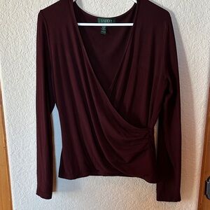 LAUREN-Ralph Lauren cross front rich burgundy top. Tailored. Well-made. NWOT